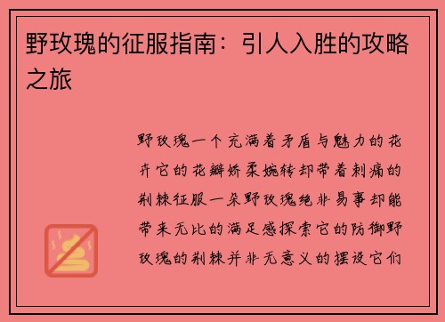 野玫瑰的征服指南：引人入胜的攻略之旅