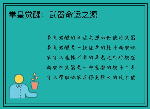 拳皇觉醒：武器命运之源